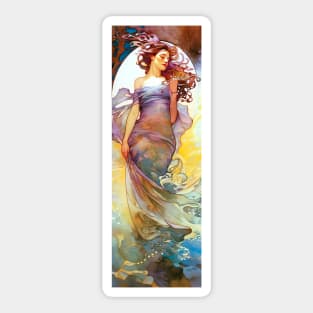 Watercolor Beauty, Vintage, Mucha, Gilded Age, Art Nouveau Sticker